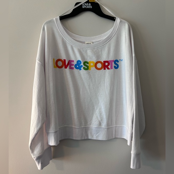 LOVE & SPORTS Tops - LOVE & SPORTS • White Long Sleeve Sweatshirt • sz. L (12-14)